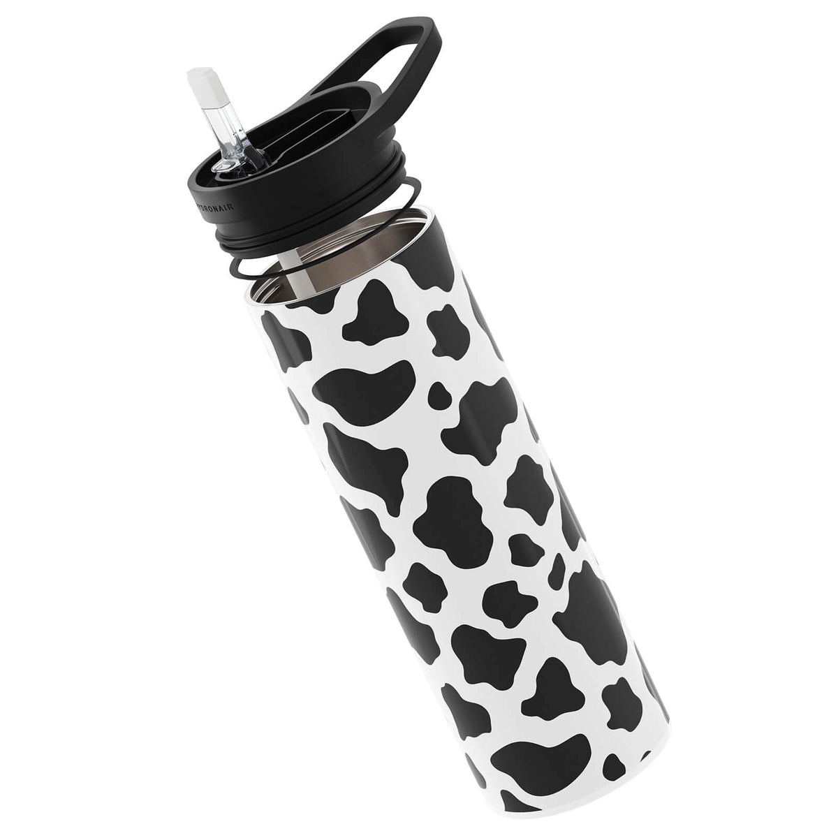 Black Cow Print 560ml Reusable Bottle By Hydronair
