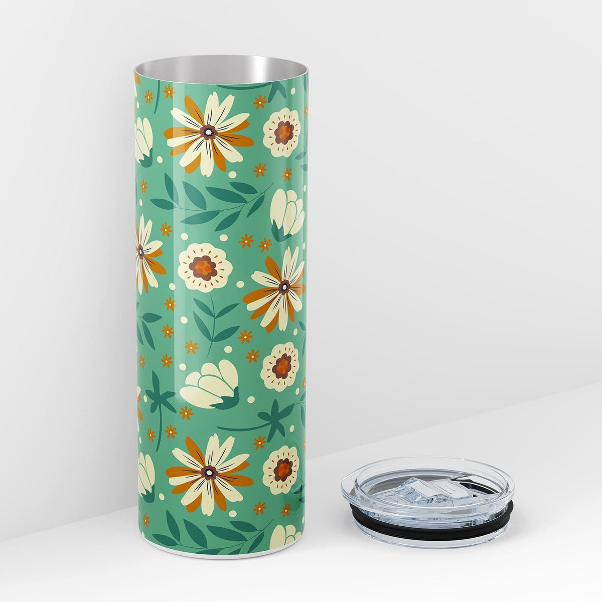 Green Floral Double Walled 20oz Tumbler
