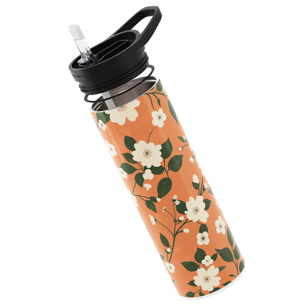 Hydronair 560ml Orange Floral Print Reusable Bottle